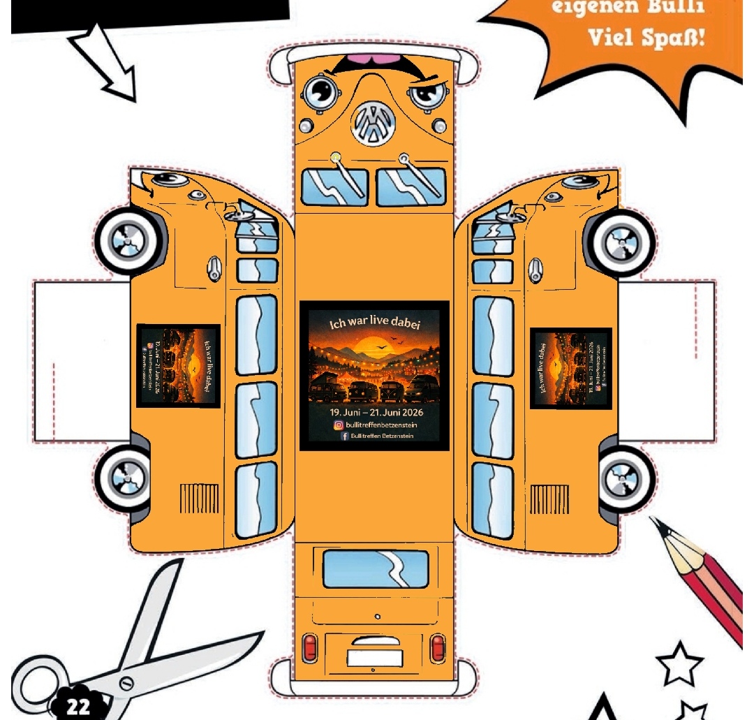 Bulli-Bastelvorlage in Orange