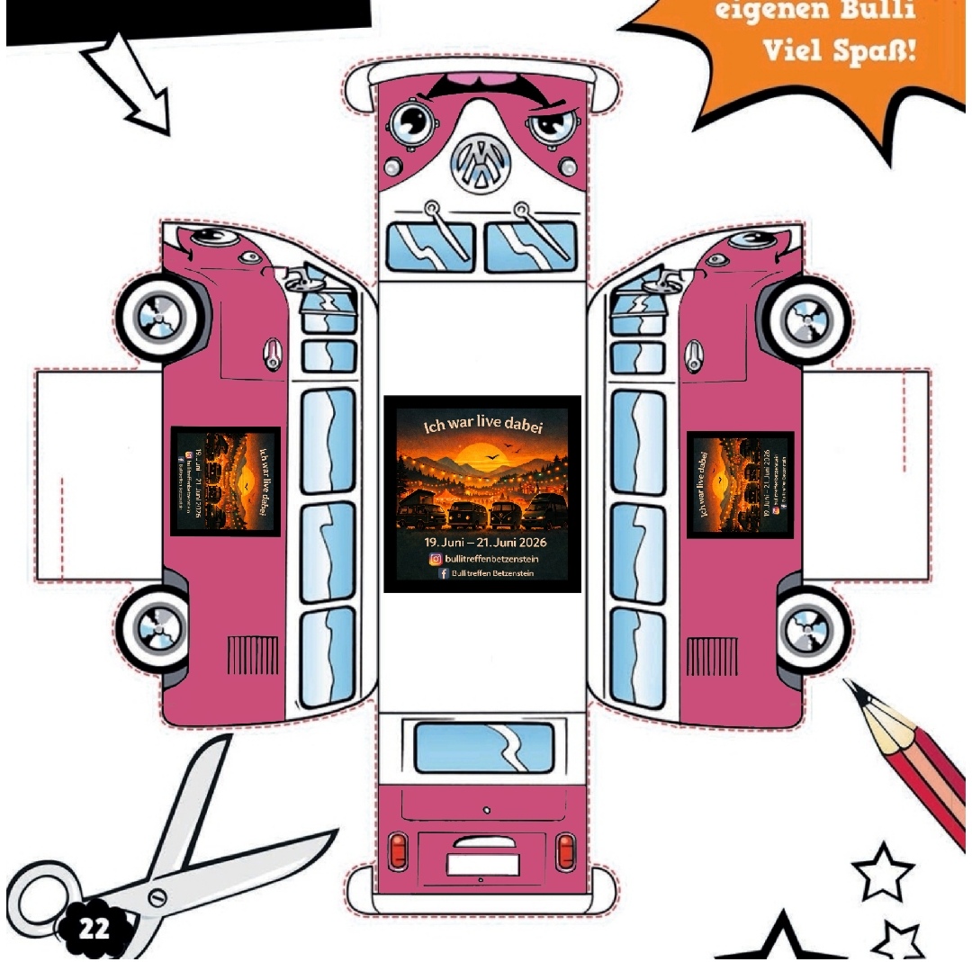 Bulli-Bastelvorlage in Pink